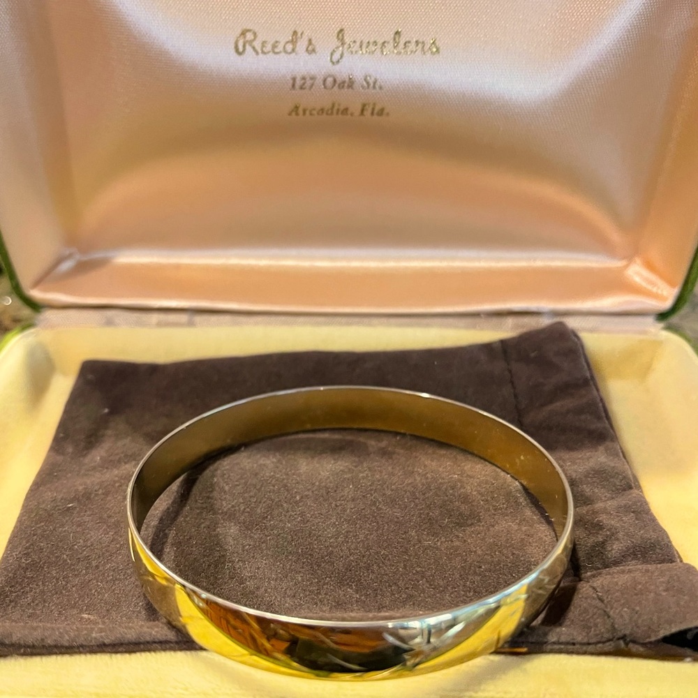 Vintage Gold Plated Etched Bangle Bracelet